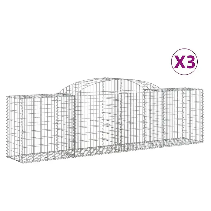 Furnicato Gabione - 50 x 300 x 100 cm, Metall, Maschenbreite: 50 mm, Maschenhöhe: 100 mm - Langer silberner Drahtgitter-Gabionenkorb mit gewölbtem Mittelteil.