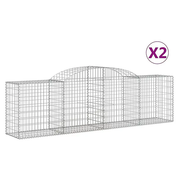 Furnicato Gabione - 50 x 300 x 100 cm, Metall, Maschenbreite: 50 mm, Maschenhöhe: 100 mm - 2 Metall-Draht-Gabionenkäfige mit rechteckigem Boden und gewölbtem Mittelteil.