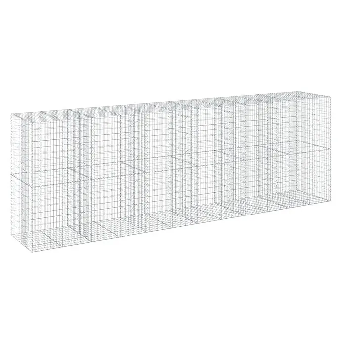 Furnicato Gabione - 600 x 100 x 200 cm, Metall, Maschenbreite: 50 mm, Maschenhöhe: 100 mm - Rechteckiger silberner Drahtgitter-Gabionenkorb mit Innenteilungen für Landschaftsbau und Stützmauern.