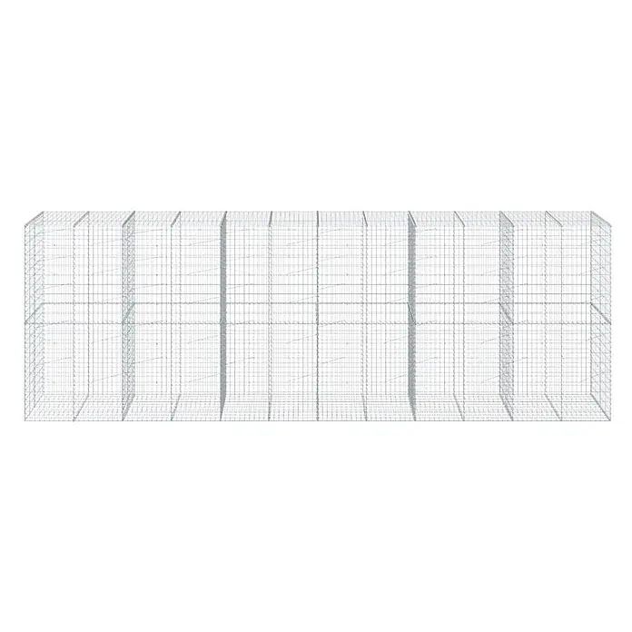 Furnicato Gabione - 600 x 100 x 200 cm, Metall, Maschenbreite: 50 mm, Maschenhöhe: 100 mm - Langer, rechteckiger Gabionenkorb aus grauem Drahtgeflecht mit Innenfächern.