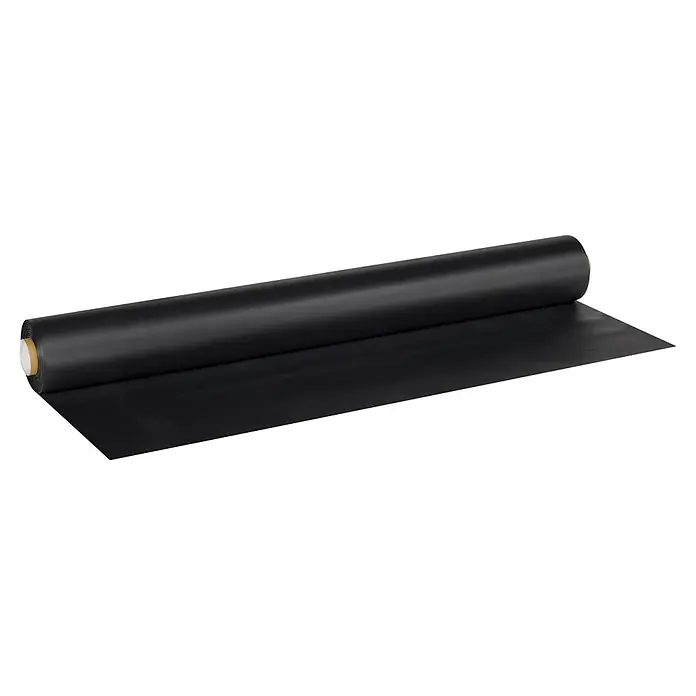Lámina EPDM - An x L: 1,5 x 20 m, Espesor: 1 mm, Caucho EPDM - Gran rollo de film plástico negro, parcialmente desenrollado.