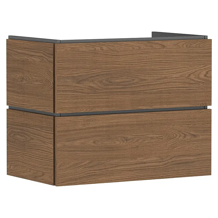 Hansgrohe Xilesa E Waschtischunterschrank - B x T x H: 78 x 47 x 62 cm, Eiche Kaschmir - Zweischubladen-Holzschrank mit natürlicher Holzmaserung und grauen Griffleisten.