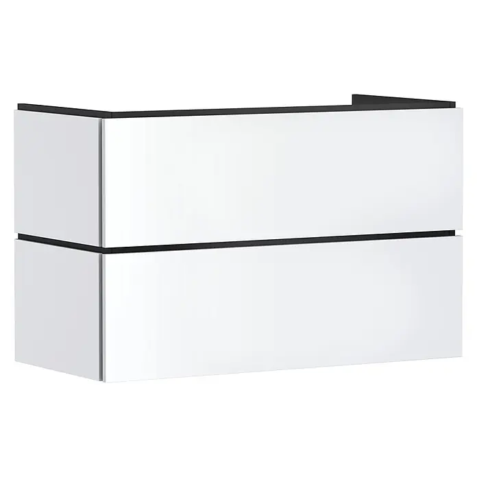 Hansgrohe Xilesa E Waschtischunterschrank - B x T x H: 98 x 47 x 62 cm, Mattweiß - Weißer Unterschrank mit zwei Schubladen und schwarzen Griffleisten.