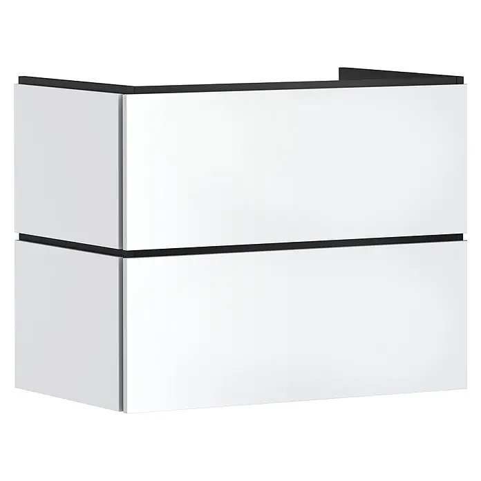 Hansgrohe Xilesa E Waschtischunterschrank - B x T x H: 78 x 47 x 62 cm, Mattweiß - Weißer Hängeschrank mit zwei Schubladen und schwarzen Griffleisten.