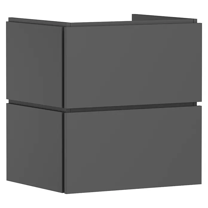 Hansgrohe Xilesa E Waschtischunterschrank - B x T x H: 58 x 47 x 62 cm, Schiefergrau - Dunkelgrauer wandmontierter Schrank mit zwei Schubladen.