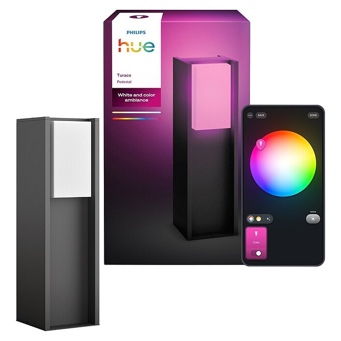 Philips Hue Außensockelleuchte Turaco (Farbe Gehäuse: Anthrazit, Warmweiß, 145 x 145 x 815 mm, Mit Leuchtmittel) | BAUHAUS