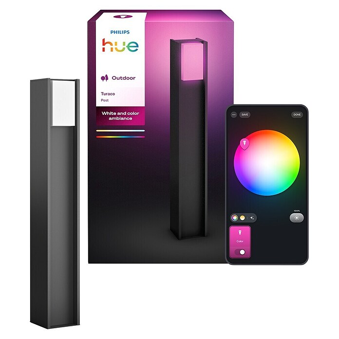 Philips Hue Außensockelleuchte Turaco (Farbe Gehäuse: Anthrazit, Warmweiß, 121 x 121 x 401 mm, Mit Leuchtmittel) | BAUHAUS