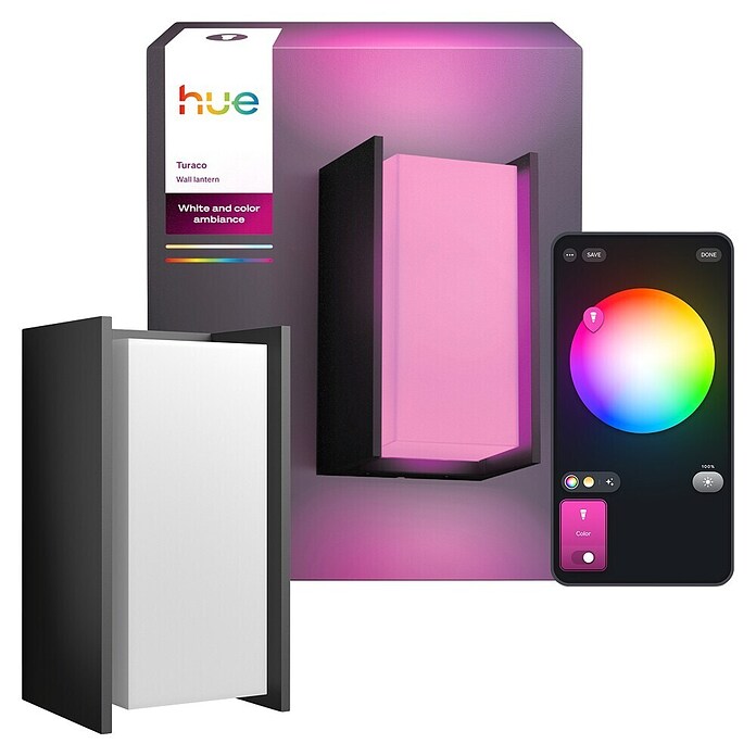 Philips Hue LED-Außenwandleuchte Turaco (Farbe Gehäuse: Anthrazit, 118 x 101 x 212 mm, IP44) | BAUHAUS