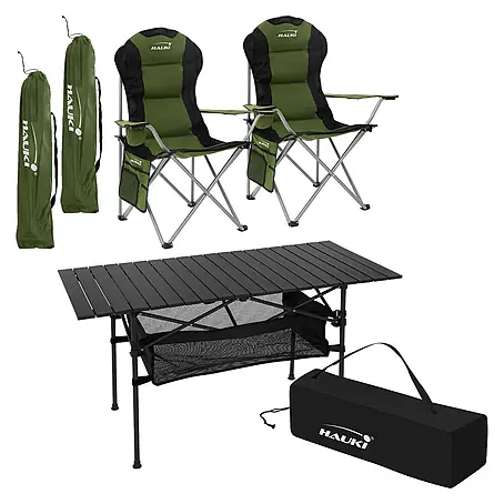 Hauki  Campingtisch Camping-Set mit Aluminium Klapptisch inkl. 2 Campingstuhl Grün
