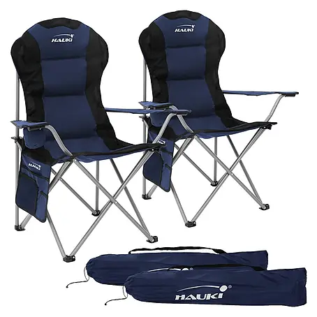 Hauki  Campingstuhl 2er Set Klappstühle Blau gepolsterte Angelstühle mit hoher Rückenlehne