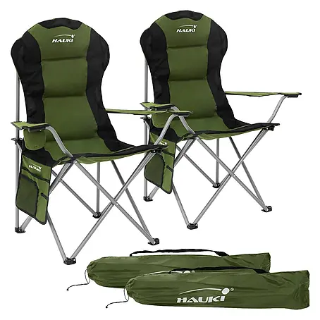Hauki  Campingstuhl 2er Set Klappstühle Khaki gepolsterte Angelstühle mit hoher Rückenlehne
