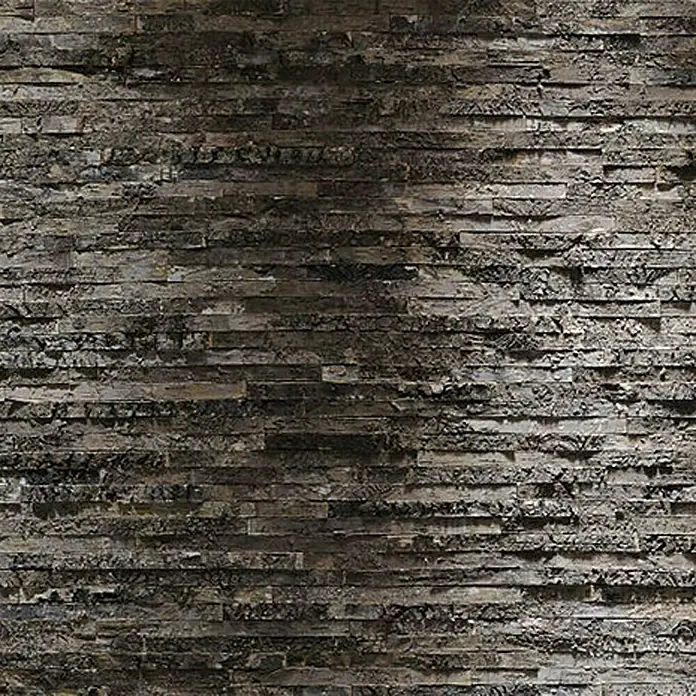 Komar Imagine Edition 3 - Stories Fototapete Birkenrinde - 8 -tlg., B x H: 368 x 254 cm, Papier - Braune Steinwand mit horizontalen Mustern und unebener Textur für einen rustikalen und natürlichen Look, ideal für moderne Innenräume.