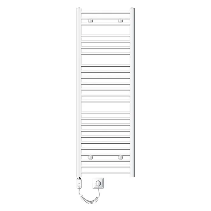 LuxeBath Elektro-Badheizkörper Designheizkörper 500x1500mm Weiß gebogen 900W -  - Weißer elektrischer Handtuchwärmer mit Querstreben, Stecker und Thermostat.