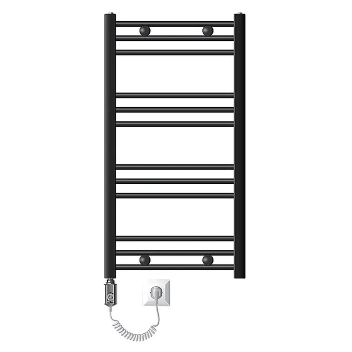 LuxeBath Elektro-Badheizkörper Handtuchwärmer mit Heizstab 500x800 mm gerade Anthrazit 300W -  - Schwarzer elektrischer Handtuchheizkörper mit Spiralkabel und Stecker.