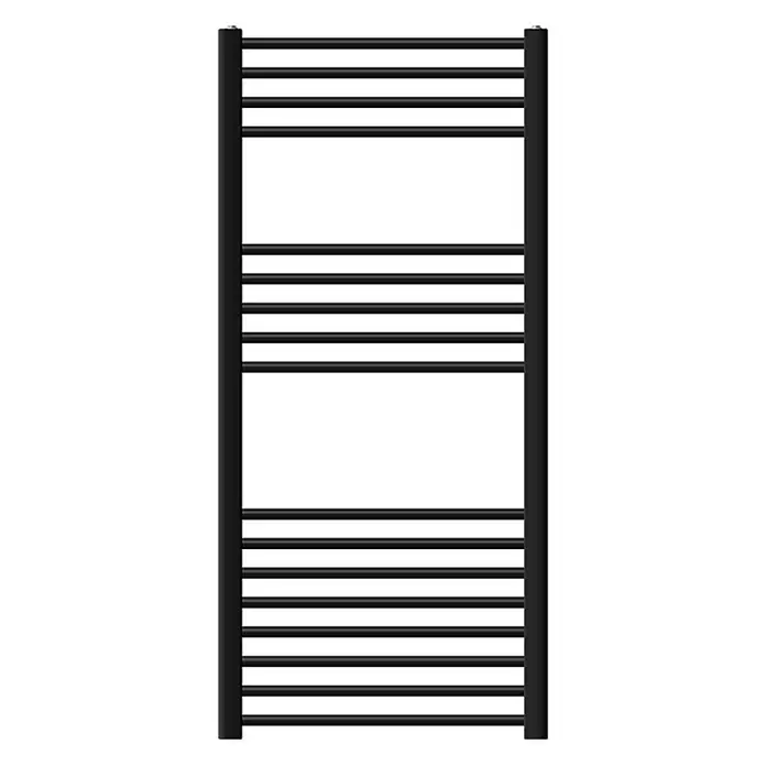 LuxeBath Elektro-Badheizkörper Handtuchwärmermit Heizstab 600x1200mm Schwarz gerade 900W -  - Schwarzer Handtuchheizkörper mit mehreren horizontalen Stangen.