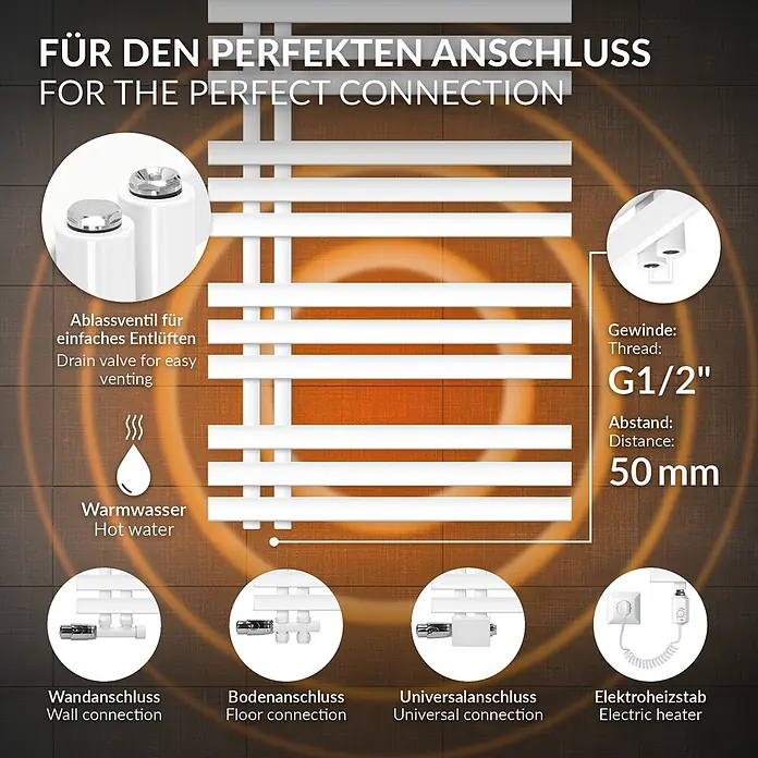 LuxeBath Elektro-Badheizkörper Handtuchheizkörper Elektrisch mit Heizstab 600x1400 mm Weiß 1200W - 
