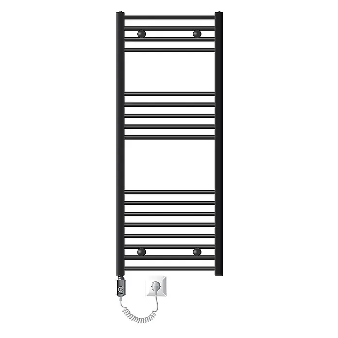 LuxeBath Elektro-Badheizkörper Handtuchwärmer mit Heizstab 500x1200 mm gebogen Anthrazit 900W -  - Schwarzer elektrischer Handtuchwärmer mit Querstreben, integriertem Thermostat und Netzkabel.