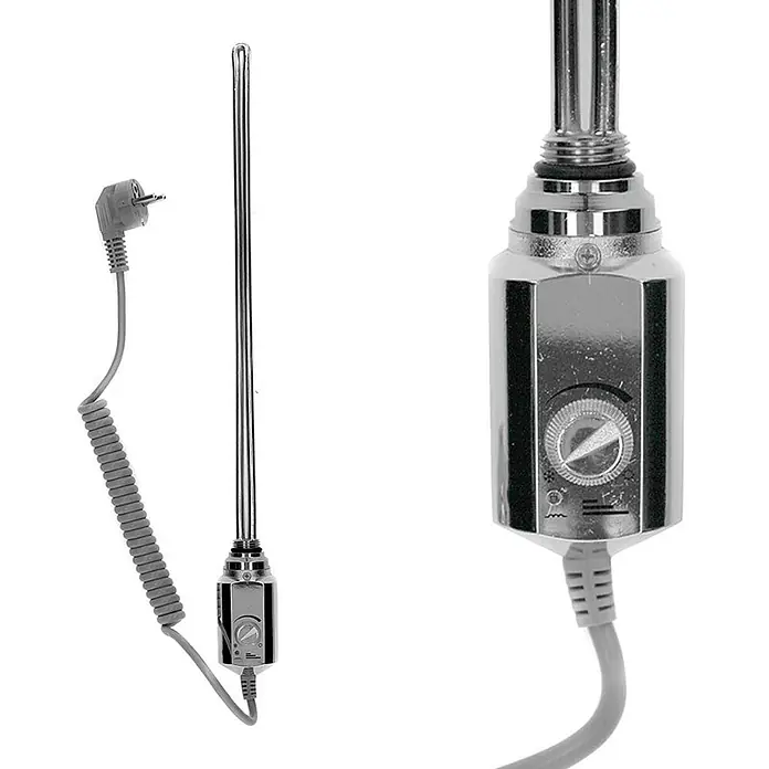 LuxeBath Elektro-Badheizkörper Handtuchwärmer Elektrisch Seitenanschluss mit Heizstab 300W gebogen - B x H: 50 x 80 cm - Verchromter Elektro-Heizstab mit einstellbarem Thermostat, Spiralkabel und Stecker.