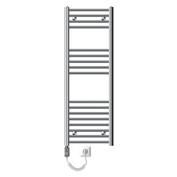 LuxeBath Elektro-Badheizkörper Handtuchwärmer Elektrisch Seitenanschluss mit Heizstab 1200W gerade - B x H: 40 x 120 mm - Verchromter elektrischer Handtuchwärmer mit mehreren Querstreben, Spiralkabel und Stecker.