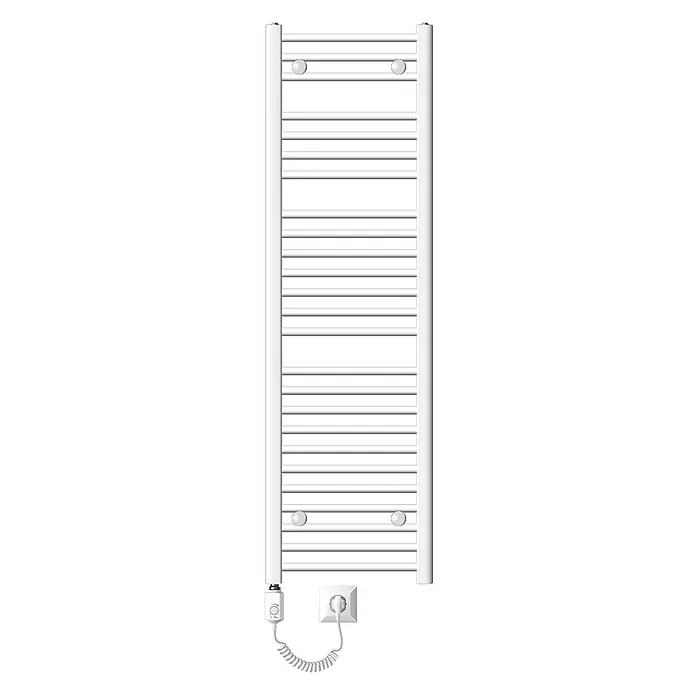 LuxeBath Elektro-Badheizkörper Handtuchwärmer mit Heizstab 400x1500 mm gebogen Weiß 1200W -  - Weißer elektrischer Handtuchwärmer mit Querstreben, Thermostatsteuerung und Spiralkabel mit Stecker.