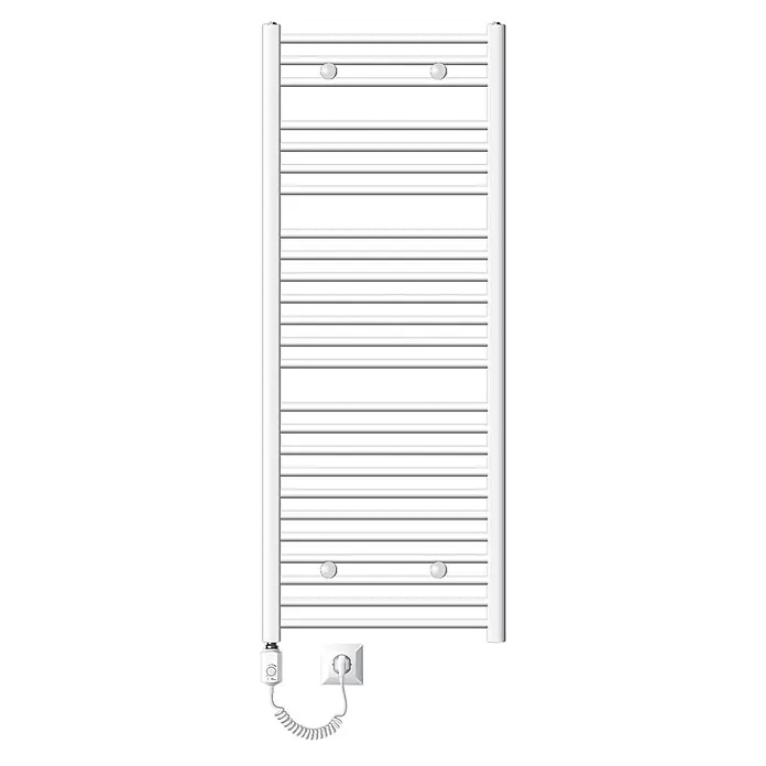 ECD Germany Elektro-Badheizkörper Designheizkörper Sahara Handtuchwärmer Handtuchtrockner - B x H: 60 x 150 cm - Weißer elektrischer Handtuchheizkörper mit Querstreben, Halterungen und Stecker.