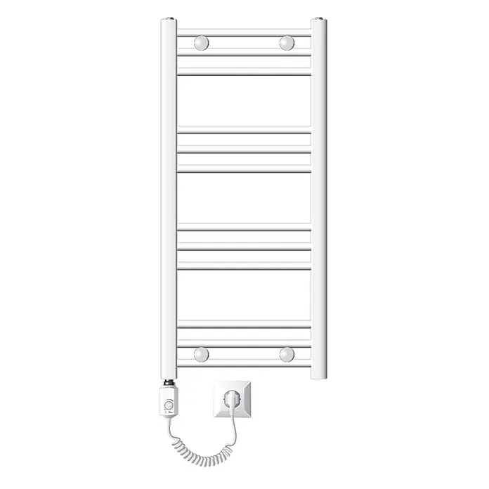 LuxeBath Elektro-Badheizkörper Designheizkörper Sahara Handtuchheizkörper Handtuchtrockner - B x H: 40 x 80 cm - Weißer elektrischer Handtuchwärmer mit Querstreben, integriertem Thermostat und Netzstecker.