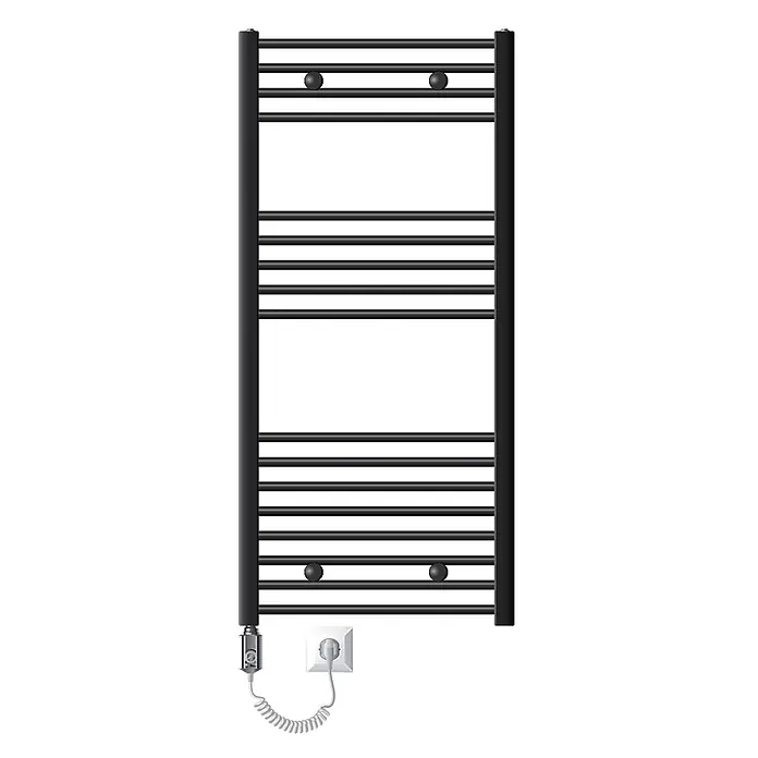 LuxeBath Elektro-Badheizkörper Handtuchheizkörper 600x1200mm Anthrazit gerade 900W -  - Schwarzer elektrischer Handtuchwärmer mit Querstreben und Kabelanschluss mit Steuerung.