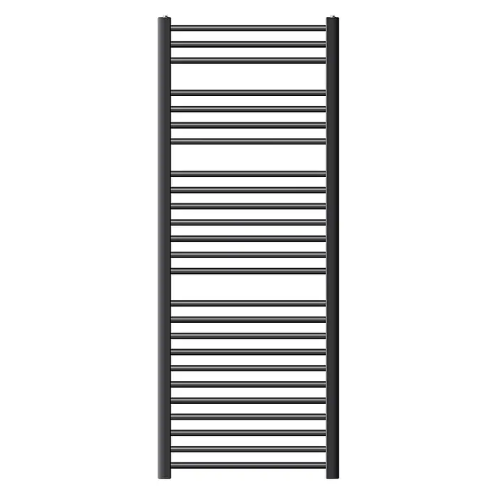 LuxeBath Badheizkörper Design Handtuchheizkörper Handtuchwärmer Seitenanschluss gerade 660 W - Anthrazit - Dunkelgrauer Handtuchheizkörper mit mehreren horizontalen Stangen.