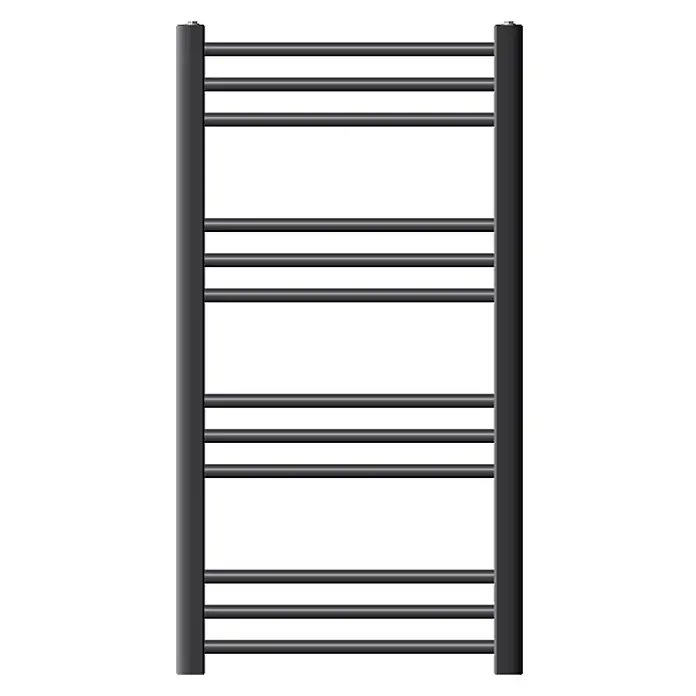 LuxeBath Elektro-Badheizkörper Handtuchwärmer Elektrisch 500x800 mm Anthrazit gerade mit Heizstab 300W -  - Dunkelgrauer Badheizkörper aus Metall mit mehreren horizontalen Stangen.