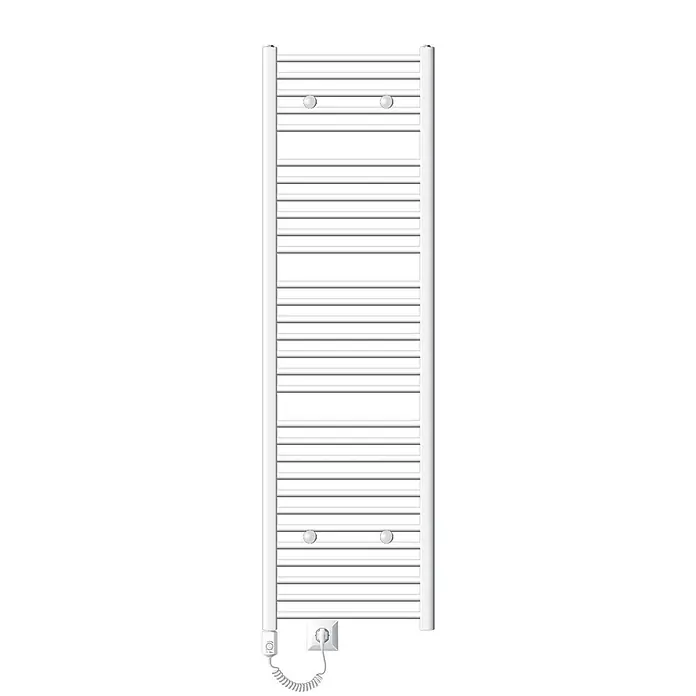 LuxeBath Elektro-Badheizkörper Handtuchwärmer mit Heizstab 500x1800 mm gebogen Weiß 900W -  - Weißer elektrischer Handtuchheizkörper mit mehreren Querstreben und einem Spiralkabel zum Handtuchwärmen.