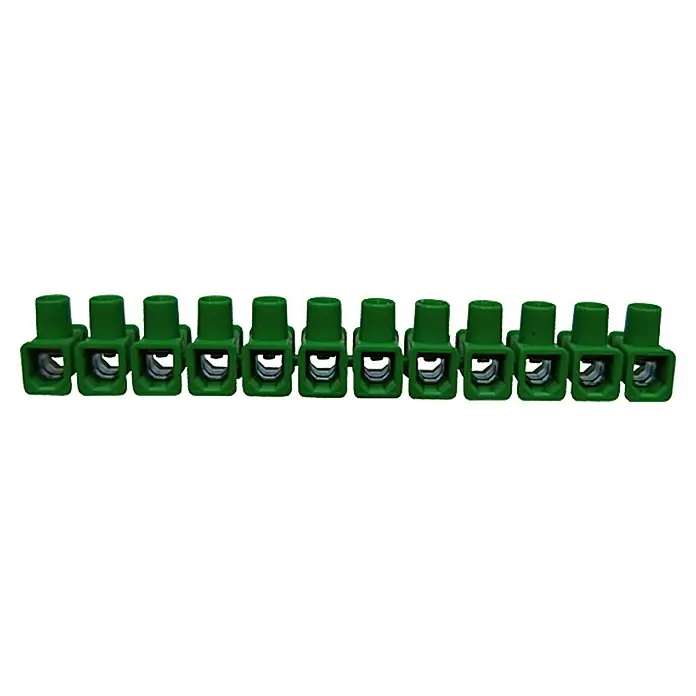 ASS Dosenklemme - Polanzahl: 12 Stk., 2,5 mm² - 6 mm², Grün - Eine grüne Lüsterklemme mit 12 Anschlüssen, die für elektrische Verbindungen verwendet wird. Kompakte und zuverlässige Bauform.