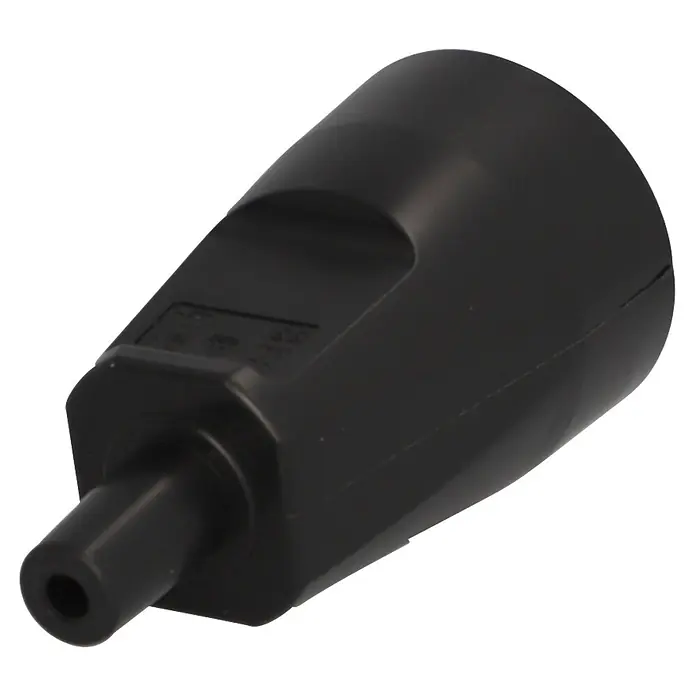 UniTEC Kupplung knickschutz - Kunststoff, Schwarz - Schwarzer Kunststoff-Stromverbinder mit konischem Gehäuse und zylindrischer Spitze.