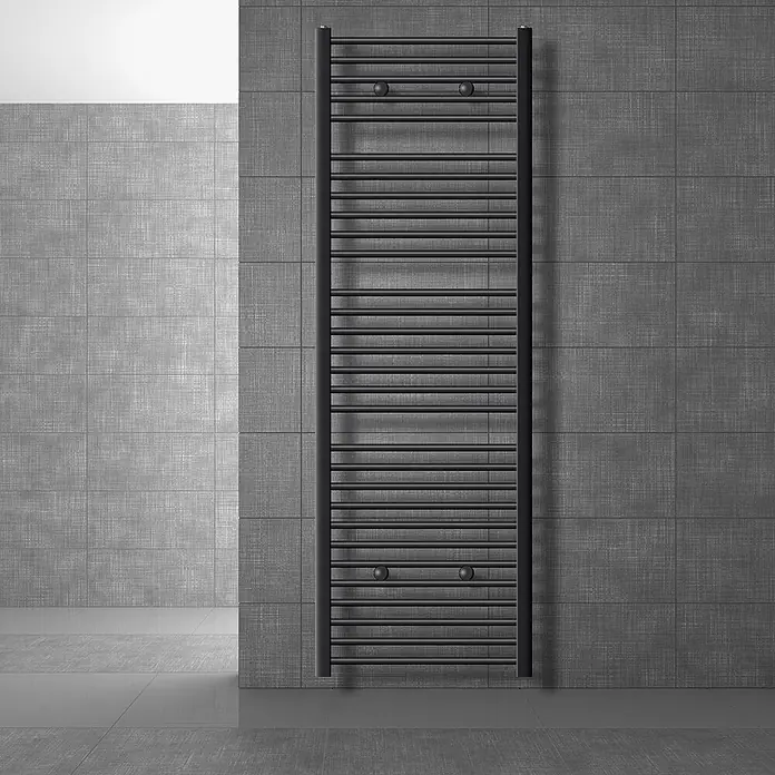 LuxeBath Elektro-Badheizkörper Handtuchwärmer Elektrisch 600x1800 mm Anthrazit gerade mit Heizstab 1200W - B x H: 60 x 180 mm - Schwarzer Handtuchheizkörper, vertikal montiert.