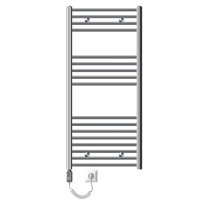 LuxeBath Elektro-Badheizkörper Handtuchwärmer mit Heizstab 600x1200 mm gebogen Chrome 900W -  - Verchromter elektrischer Handtuchwärmer mit Querstreben, an Steckdose angeschlossen.