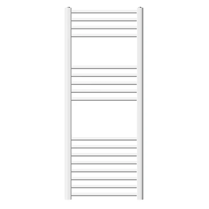 LuxeBath Elektro-Badheizkörper Handtuchwärmer Elektrisch 500x1200 mm Weiß gebogen mit Heizstab 900W -  - Weißer Handtuchheizkörper aus Stahl mit mehreren Querstreben.