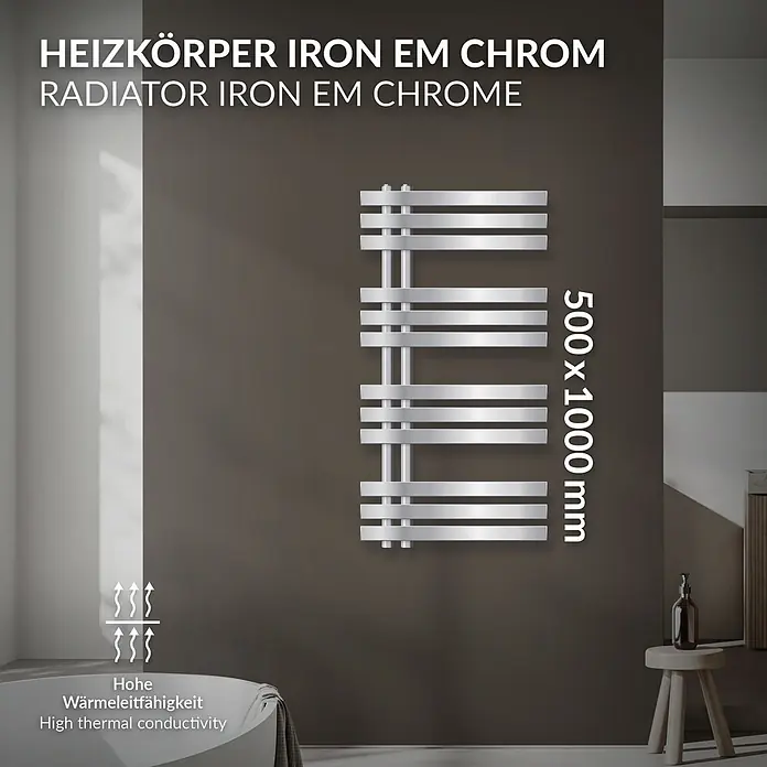 LuxeBath Badheizkörper Design Handtuchheizkörper Handtuchwärmer Mittelanschluss Radiator - B x H: 50 x 100 mm, Chrom - Verchromter Handtuchheizkörper (500x1000 mm) mit hoher Wärmeleitfähigkeit im Badezimmer.