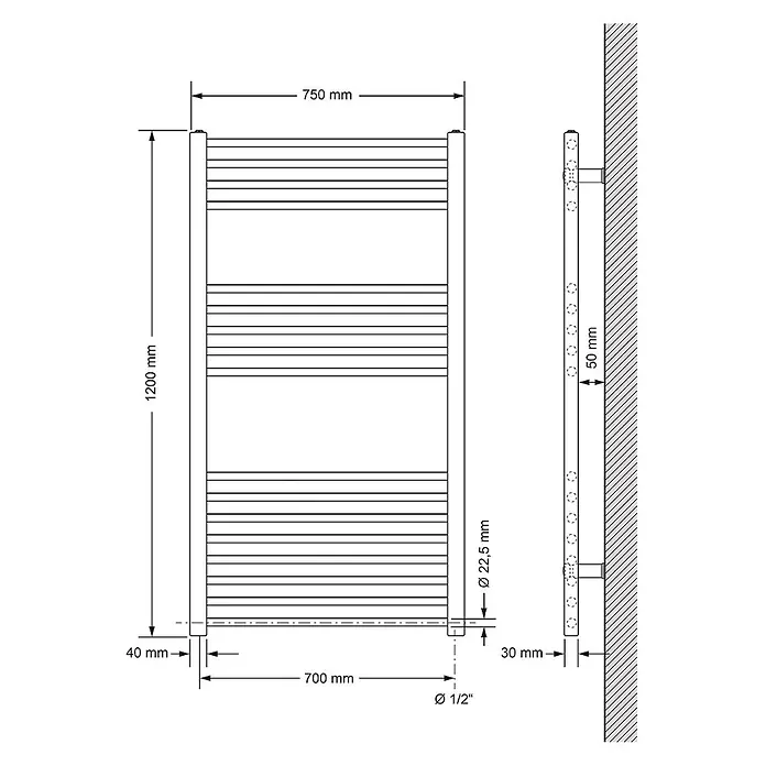 LuxeBath Badheizkörper Design Handtuchheizkörper Handtuchwärmer Seitenanschluss gerade 560 W - Anthrazit