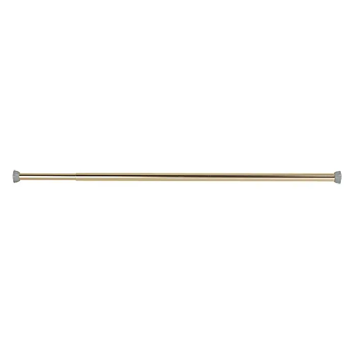Venus Duschvorhangstange - 70 cm - 115 cm, Durchmesser: 20 mm, Nickel - Bild einer verstellbaren goldenen Kleiderstange mit grauen Endkappen. Ideal für Schränke, bietet diese Stange flexible Aufhängemöglichkeiten.
