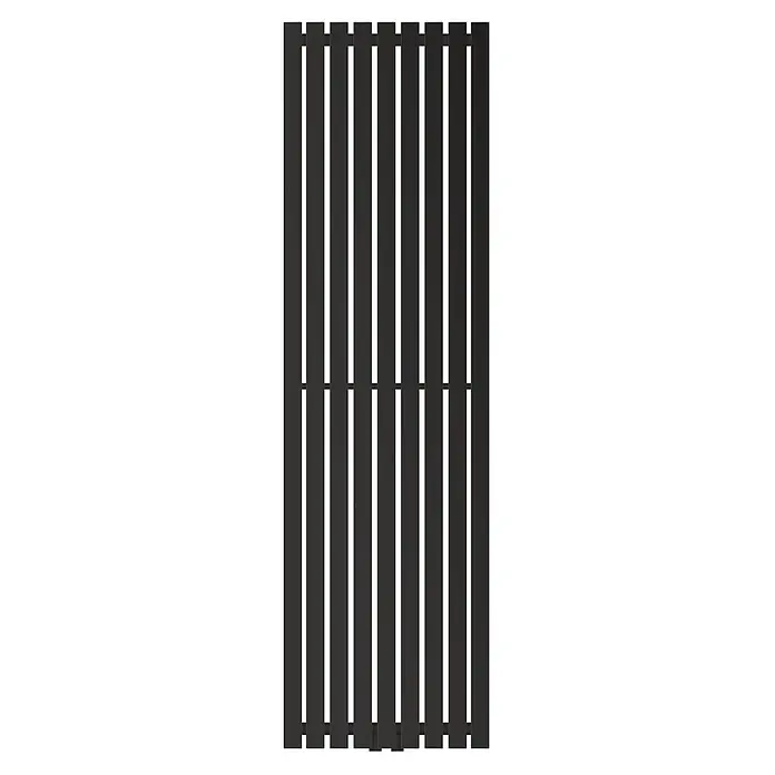 LuxeBath Badheizkörper Paneelheizkörper Handtuchwärmer mit Durchgangsform Thermostatventil - B x H: 5 x 160 mm, Schwarz - Schwarzer vertikaler Heizkörper mit flachen Paneelen.
