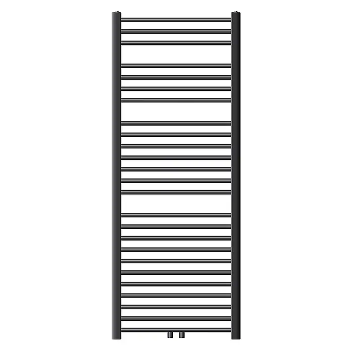 LuxeBath Badheizkörper Design Handtuchheizkörper Handtuchwärmer Mittelanschluss gerade 660 W - B x H: 60 x 150 mm, Anthrazit - Schwarzer Handtuchheizkörper im Leiterdesign mit horizontalen Stangen und unteren Anschlüssen.