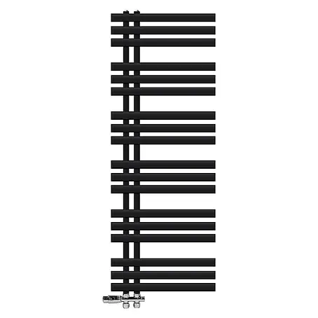 Badheizkörper 500x1400mm Schwarz Seitenanschluss mit Ventil Durchgang