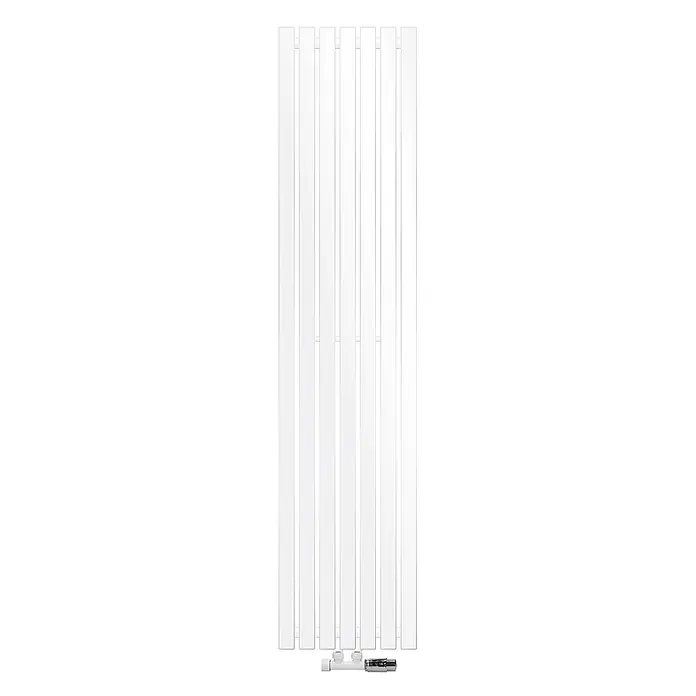 ECD Germany Badheizkörper Vertikal Paneelheizkörper Handtuchwärmer mit Eckform Thermostatventil - B x H: 37 x 160 cm, Weiß - Weißer vertikaler Flachheizkörper mit unterem Ventilanschluss.