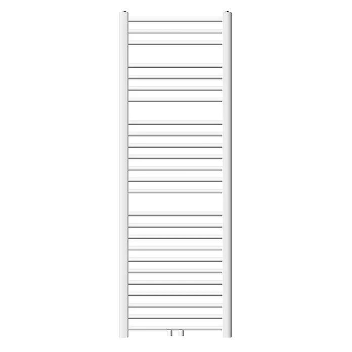 LuxeBath Badheizkörper Design Handtuchheizkörper Handtuchwärmer Mittelanschluss gerade 570 W - B x H: 50 x 150 mm, Weiß - Weißer Handtuchheizkörper aus Metall mit horizontalen Stäben.