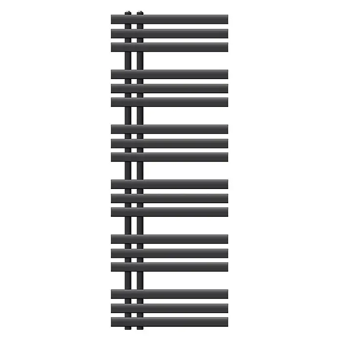 Badheizkörper Iron EM 500x1400 Anthrazit -  - Dunkelgrauer Metall-Handtuchheizkörper mit horizontalen Stangen und zwei vertikalen Kollektoren.