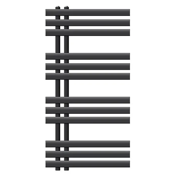 LuxeBath Badheizkörper Design Handtuchheizkörper Handtuchwärmer Mittelanschluss Radiator - B x H: 50 x 100 mm, Anthrazit - Dunkelgrauer Metall-Handtuchheizkörper mit horizontalen Stangen und vertikalen Kollektoren.