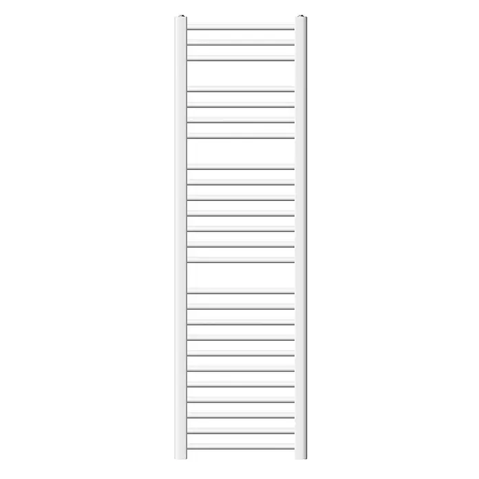 LuxeBath Elektro-Badheizkörper Handtuchwärmer Elektrisch 400x1500 mm Weiß gebogen mit Heizstab 900W -  - Weißer vertikaler Handtuchheizkörper mit mehreren horizontalen Stangen.
