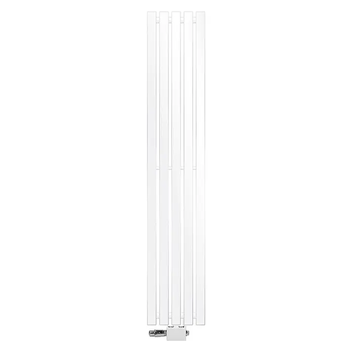 LuxeBath Badheizkörper Design Paneelheizkörper Handtuchwärmer mit Universal Thermostatventil - B x H: 26 x 140 mm, Weiß - Weißer vertikaler Plattenheizkörper mit unteren Anschlüssen.