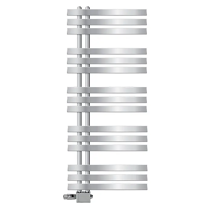 LuxeBath Badheizkörper Handtuchheizkörper Handtuchwärmer mit Universal Thermostatventil - B x H: 50 x 120 mm, Chrom - Polierter Metall-Handtuchheizkörper mit flachen Horizontalstangen und zwei vertikalen Steigrohren, inklusive Bodenventil.