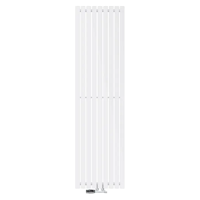 LuxeBath Paneelheizkörper 48x180 cm Weiß mit Eckform Thermostatventil -  - Weißer vertikaler Plattenheizkörper mit verchromtem Thermostatventil.