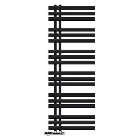 Badheizkörper 500x1400mm Schwarz Seitenanschluss mit Ventil Eckform